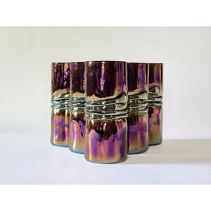 Set of 6 Esteban Prieto Tumblers, Signed 5 3/4" Iridescent Twisted Snake Glasses